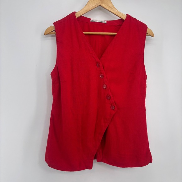 Abercrombie & Fitch Jackets & Blazers - Abercrombie & Fitch Women Red Linen Blend Asymmetrical Button Vest Top Small